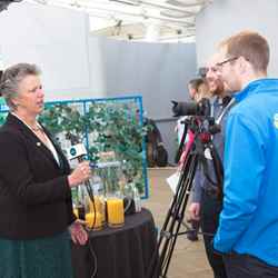 Professor Gill Reid (left), the Royal Society of Chemistry president, speaks to our team about the day